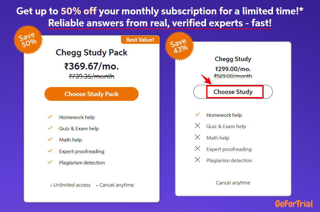 Chegg Free Trial - Enjoy 30 Days of Free Access to Textbook, Homework Help, and More 7 Chegg Plans