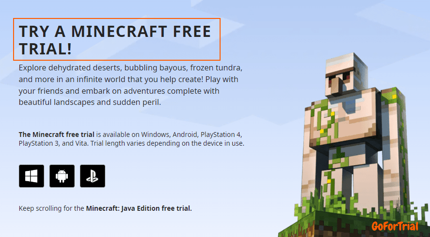 Minecraft Free Trial: Get Full Access to Your Trial Account Today! 2 Minecraft Free Trial Banner on their website
