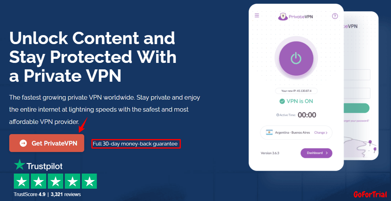 PrivateVPN Free Trial, Start Your Upto 30 Days Trial Account 3 Private VPN- Try 30 Days With Money Back Policy