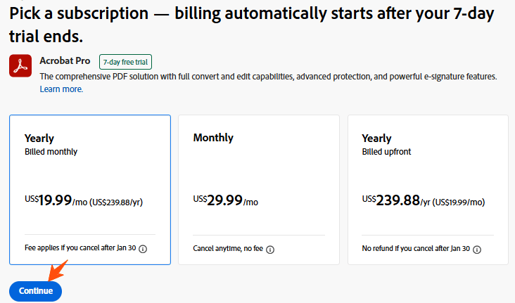 Adobe Acrobat Free Trial, Get Acrobat Pro Trial Upto 21 Days 4 Adobe-Subscription-Plan