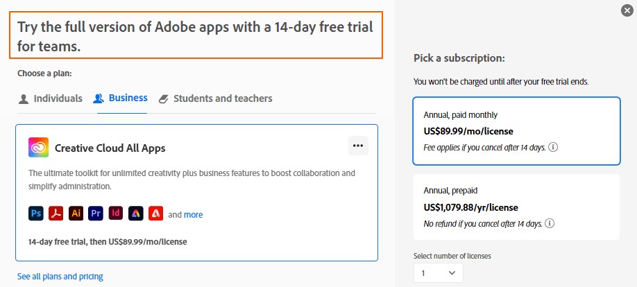 Adobe Free Trial: Try Photoshop, Illustrator & More for 7 Days Free 3 Adobe Creative Cloud Business Plan Trial