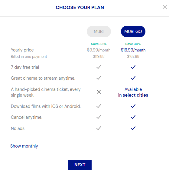 MUBI Free Trial: Enjoy 60 Days of Top-Rated Movies for Free! 6 MUBI-Pricing-Plan