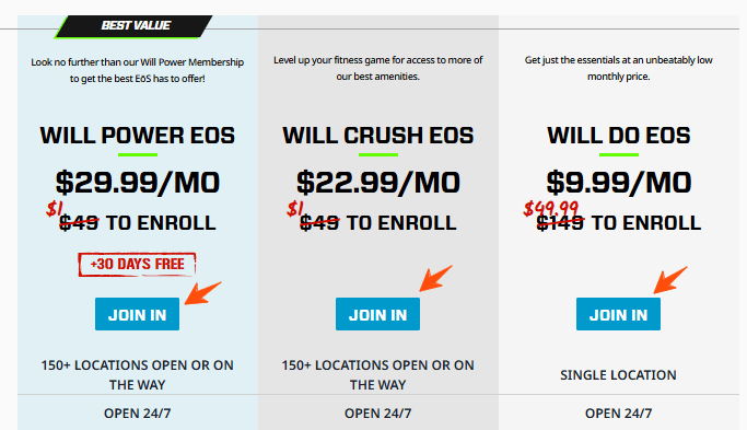 EOS Fitness Free Trial: Enjoy 7 Day Free Access to Gym Facilities! 3 EōS-Fitness-Membership-plans